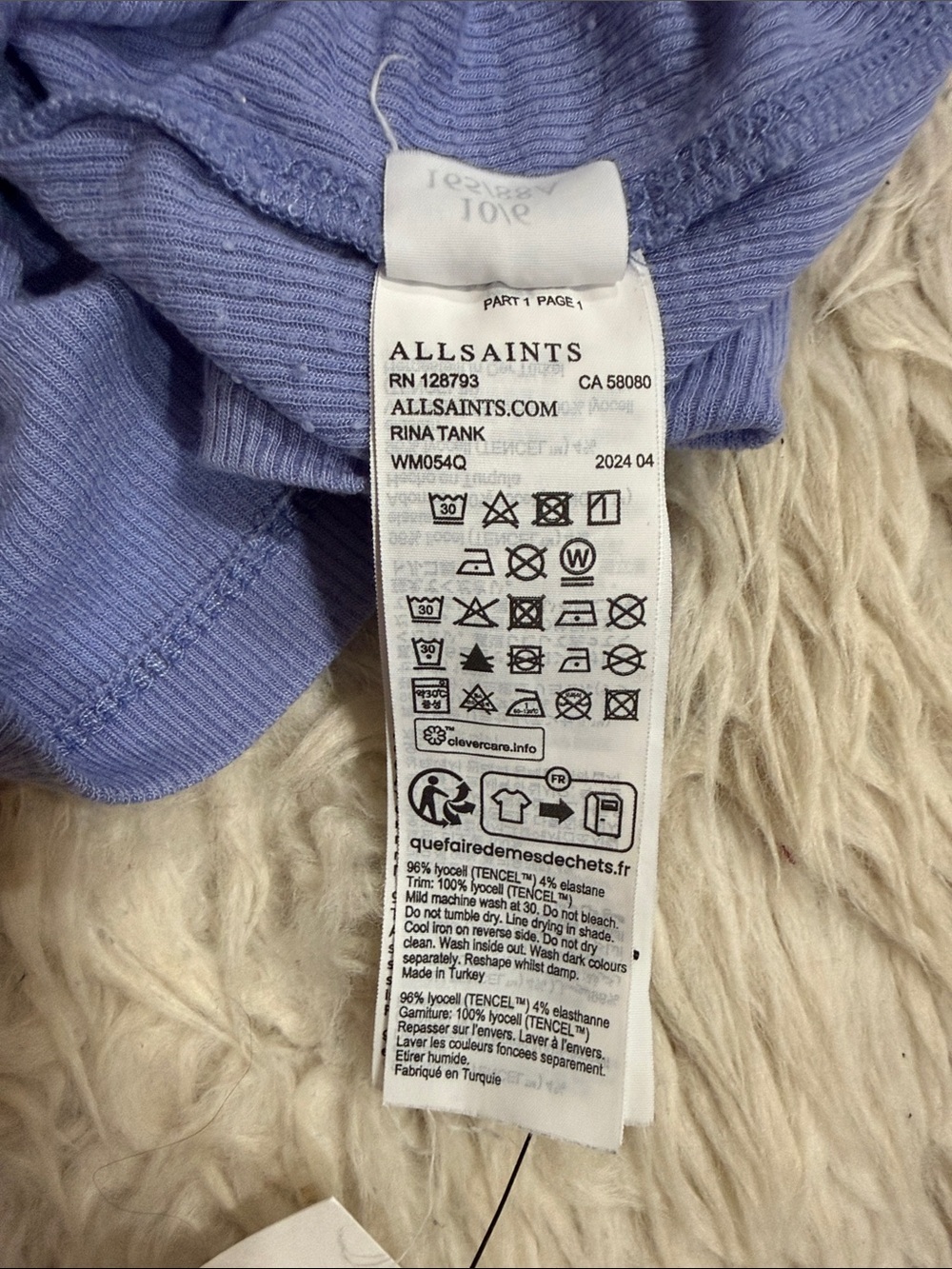 All Saints Rina Ribbed Tank Top In Washed Blue Size 6 - Picture 8 of 10